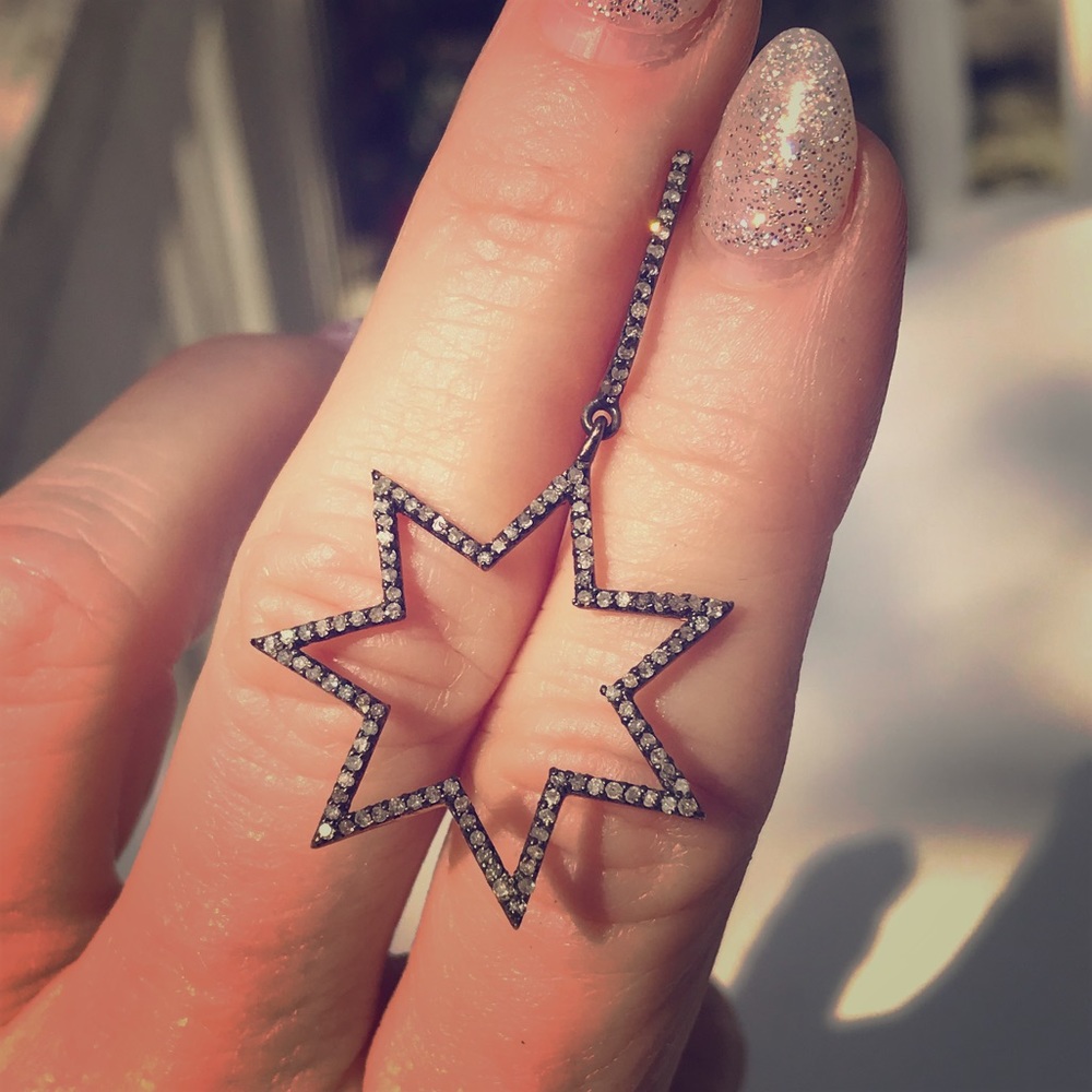 7 point star diamond sterling silver earrings.